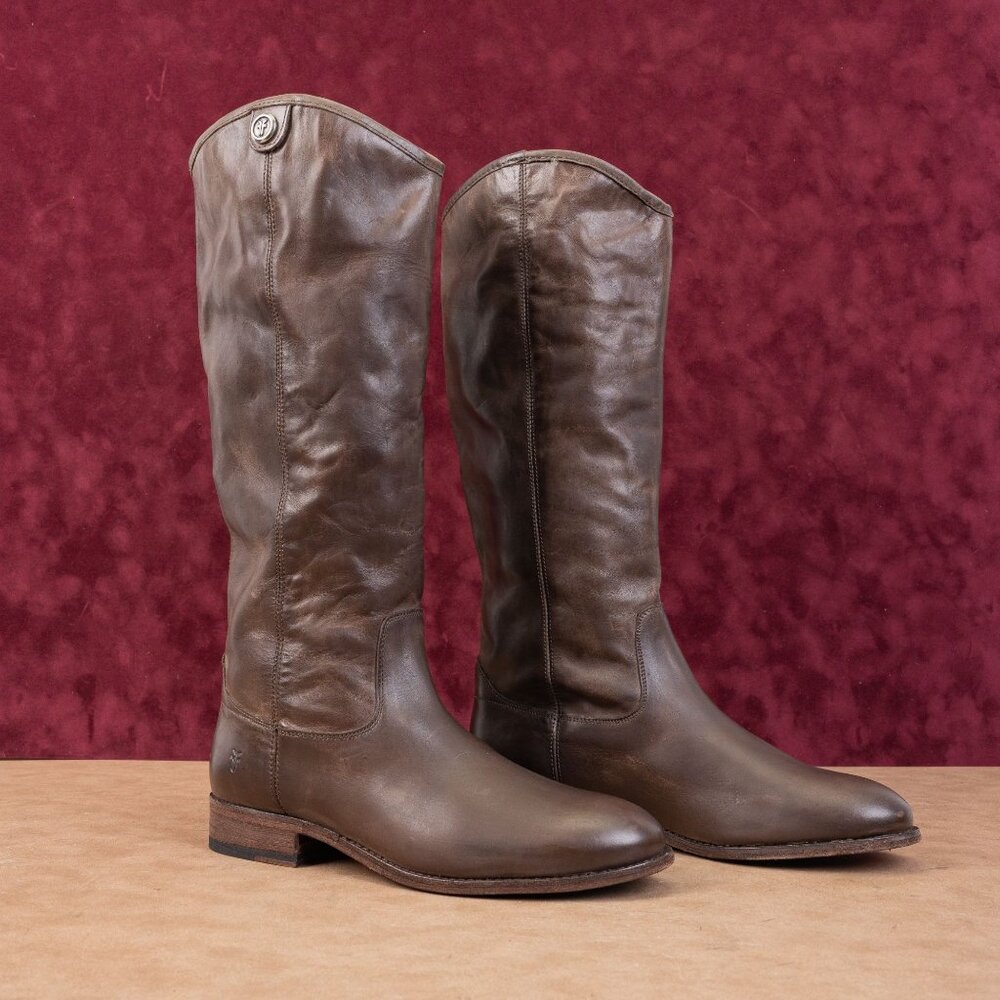 Frye Wmn Melissa Button Dark Brown Leather Equestrian Riding Knee Boots sz 8